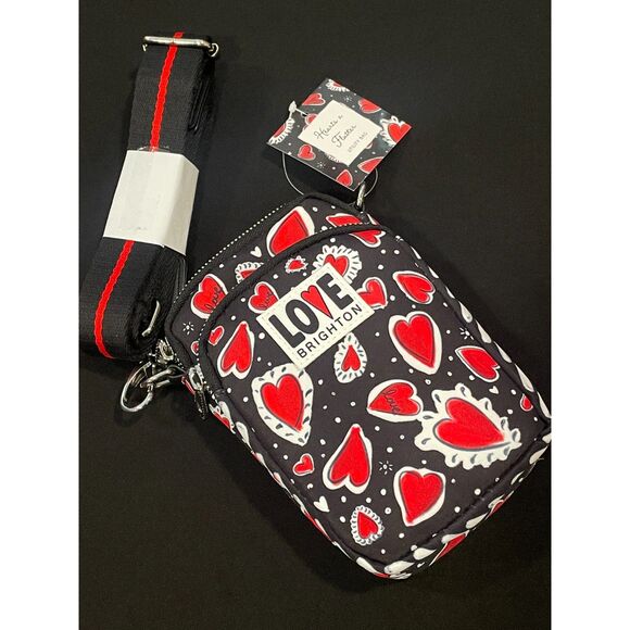 ~ NEW Brighton Hearts a Flutter Crossbody Bag Utility Black Red Love Silver Hrdw - Picture 5 of 13